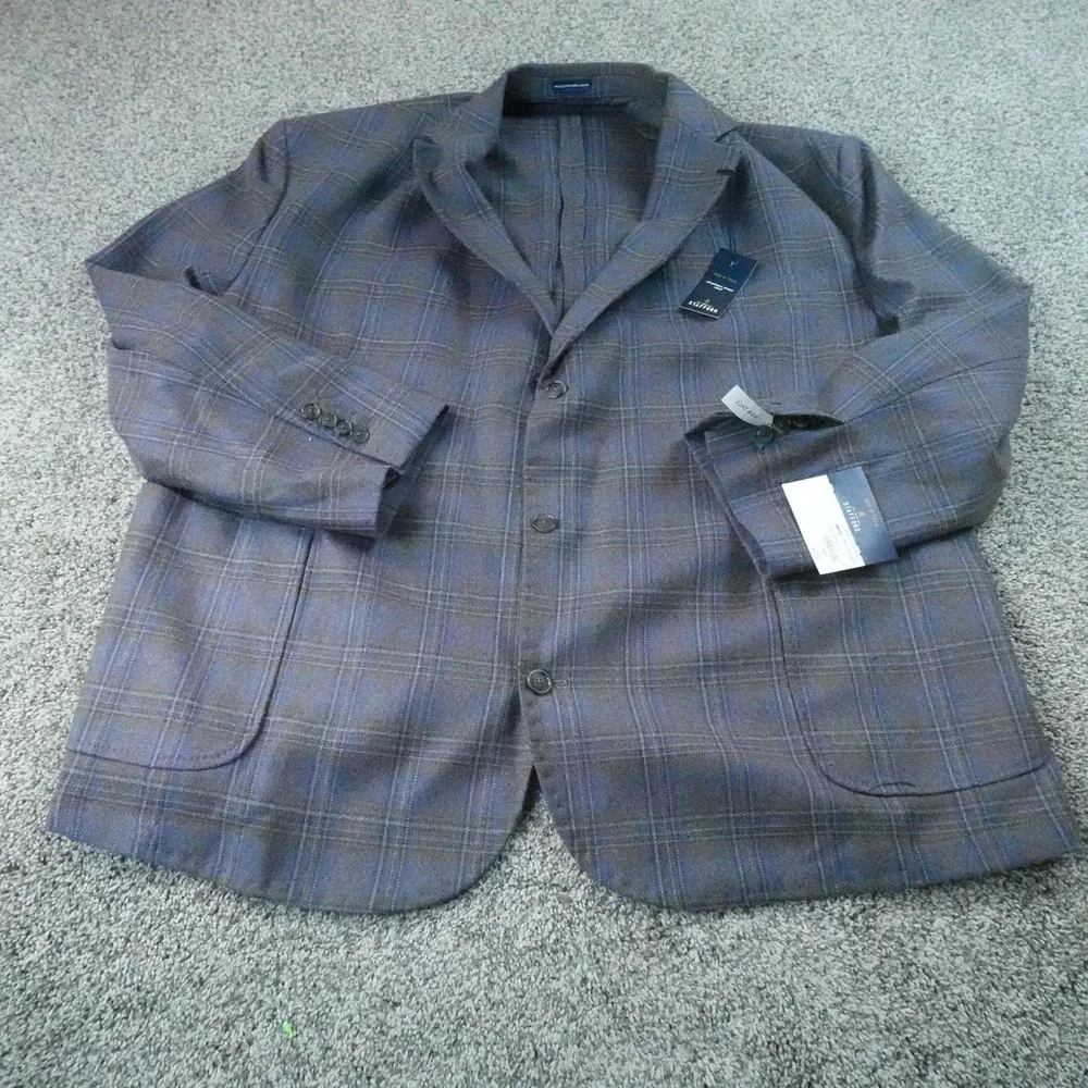 NEW Stafford Blazer Mens 54S Gray Plaid Wool Unstructured Sport Coat Suit Jacket